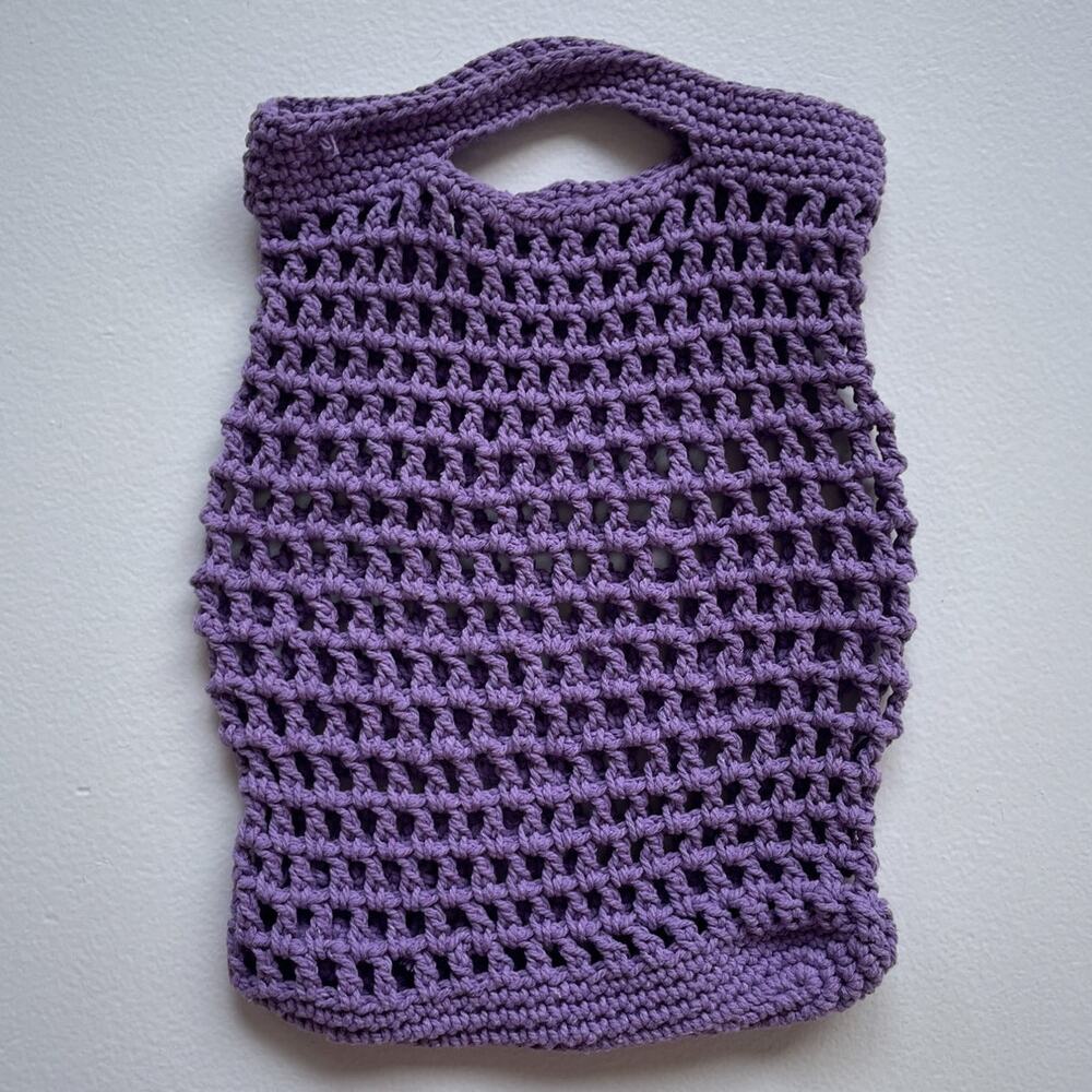 Handknit Crocheted Lavender Purple Small Mesh Handbag / Tote Boho Retro Hippie